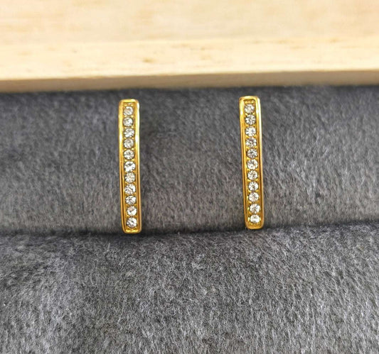 Anti Tarnish Slim Line Solitaire Earrings 18K Gold Plated