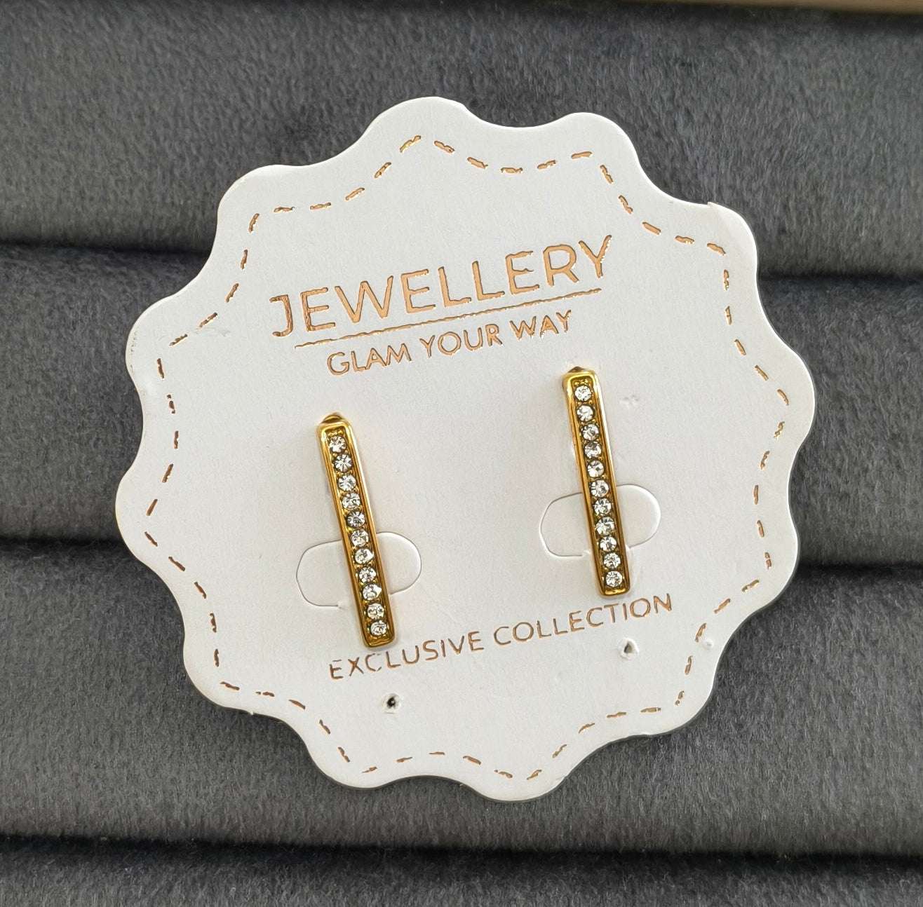 Anti Tarnish Slim Line Solitaire Earrings 18K Gold Plated