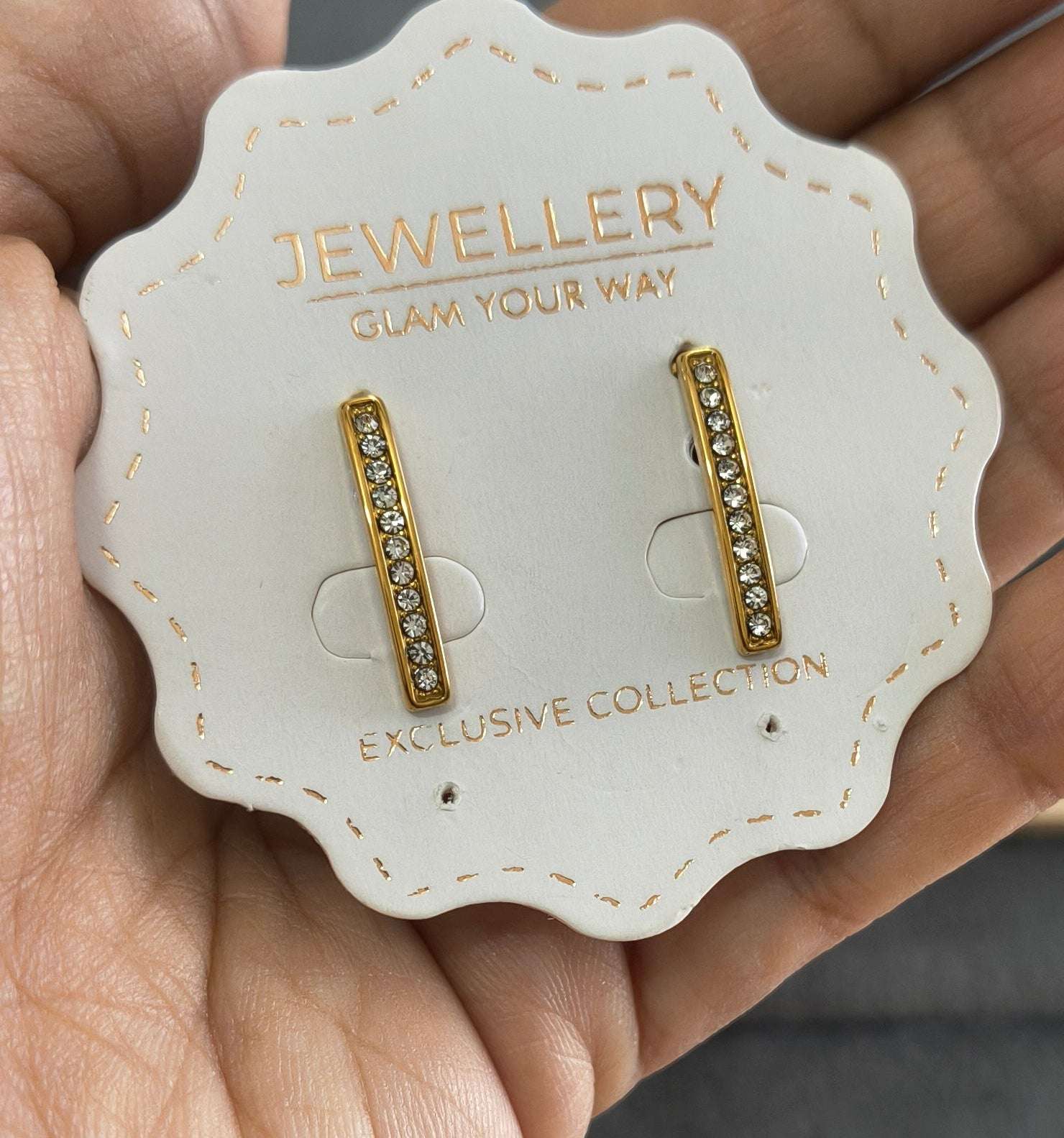 Anti Tarnish Slim Line Solitaire Earrings 18K Gold Plated
