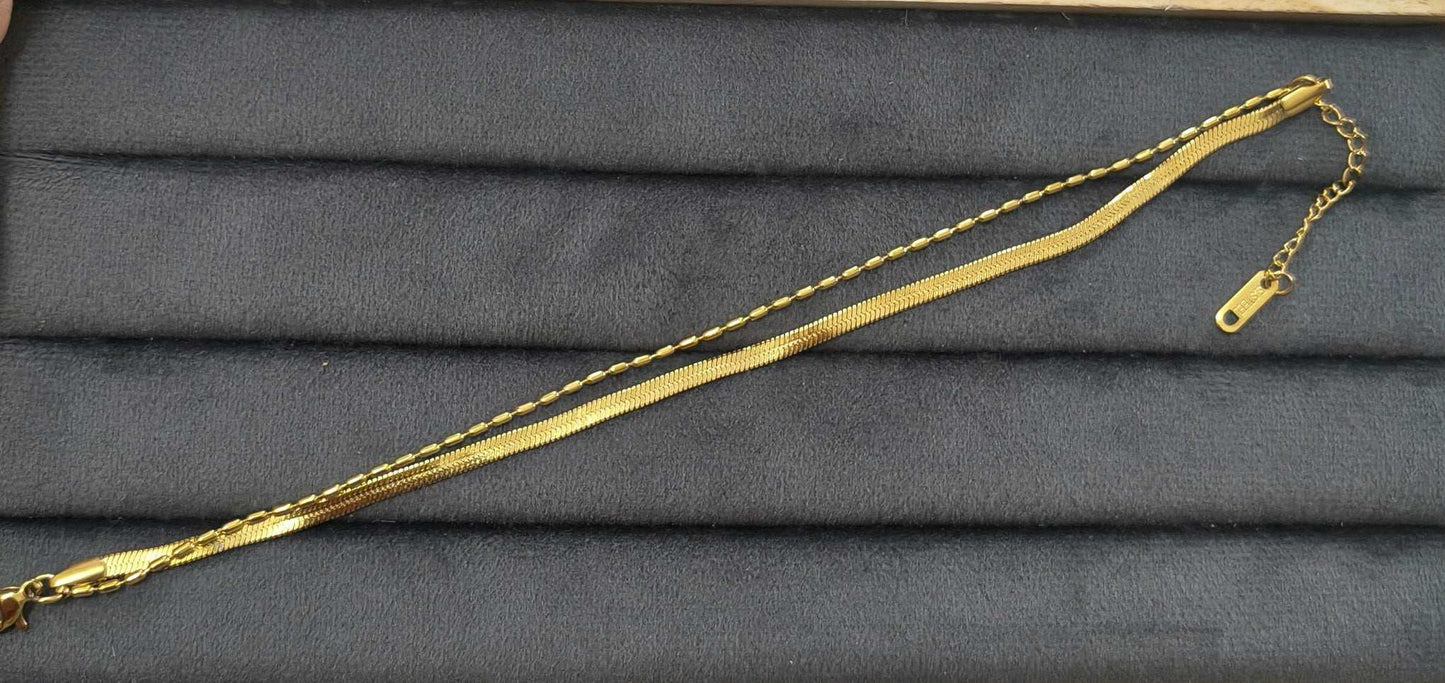 Anti Tarnish Snake Chain Beads Anklet 18K Gold Plated