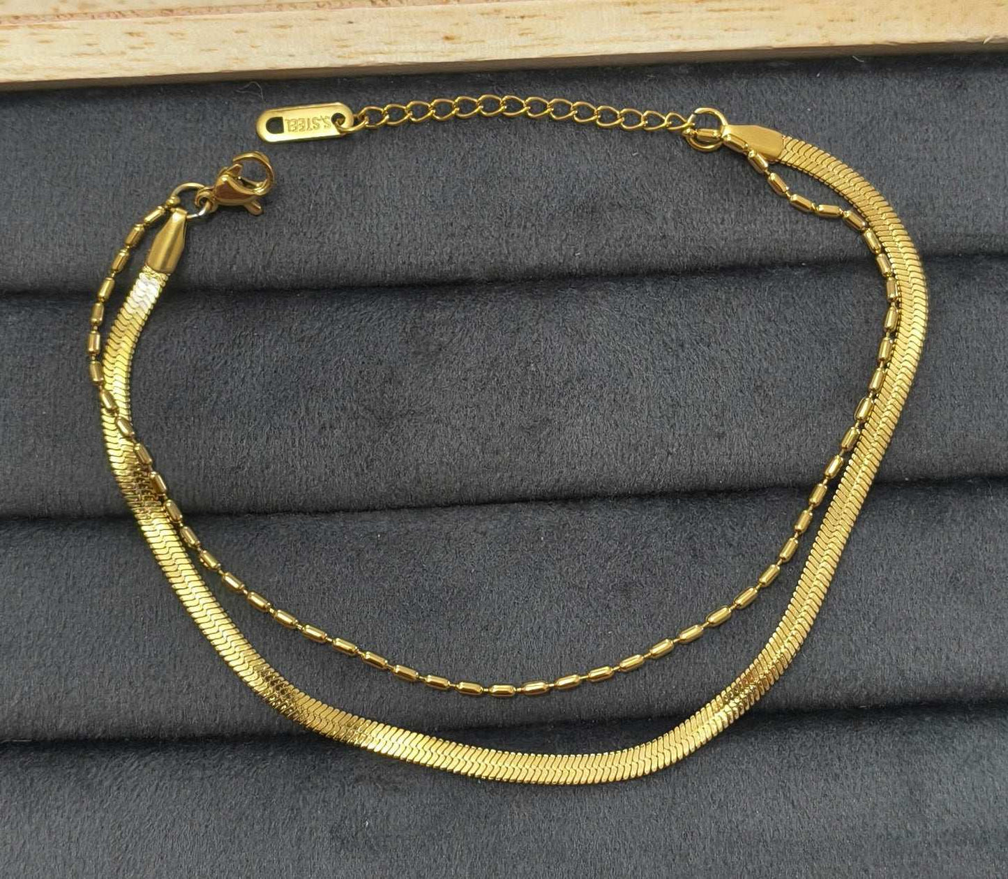 Anti Tarnish Snake Chain Beads Anklet 18K Gold Plated