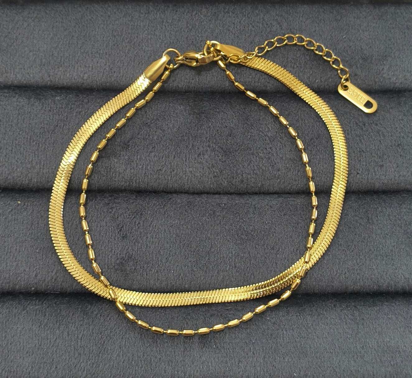 Anti Tarnish Snake Chain Beads Anklet 18K Gold Plated