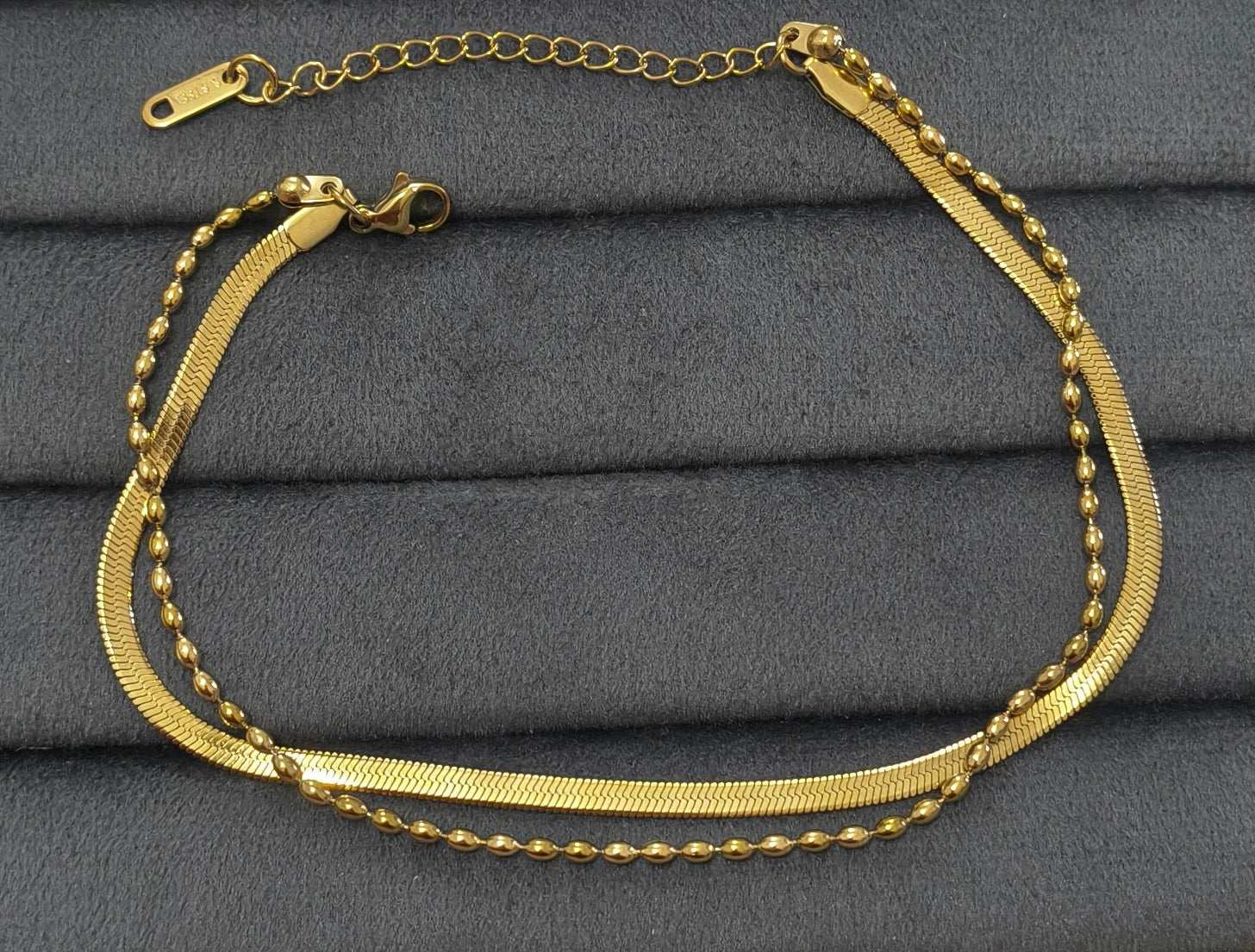 Anti Tarnish Snake Chain Beads Anklet 18K Gold Plated