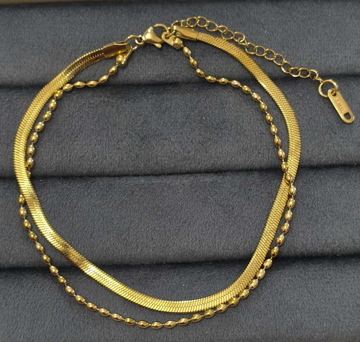 Anti Tarnish Snake Chain Beads Anklet 18K Gold Plated