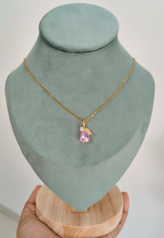 Anti Tarnish Sparkling Pink Crystal Necklace 18K Gold Plated