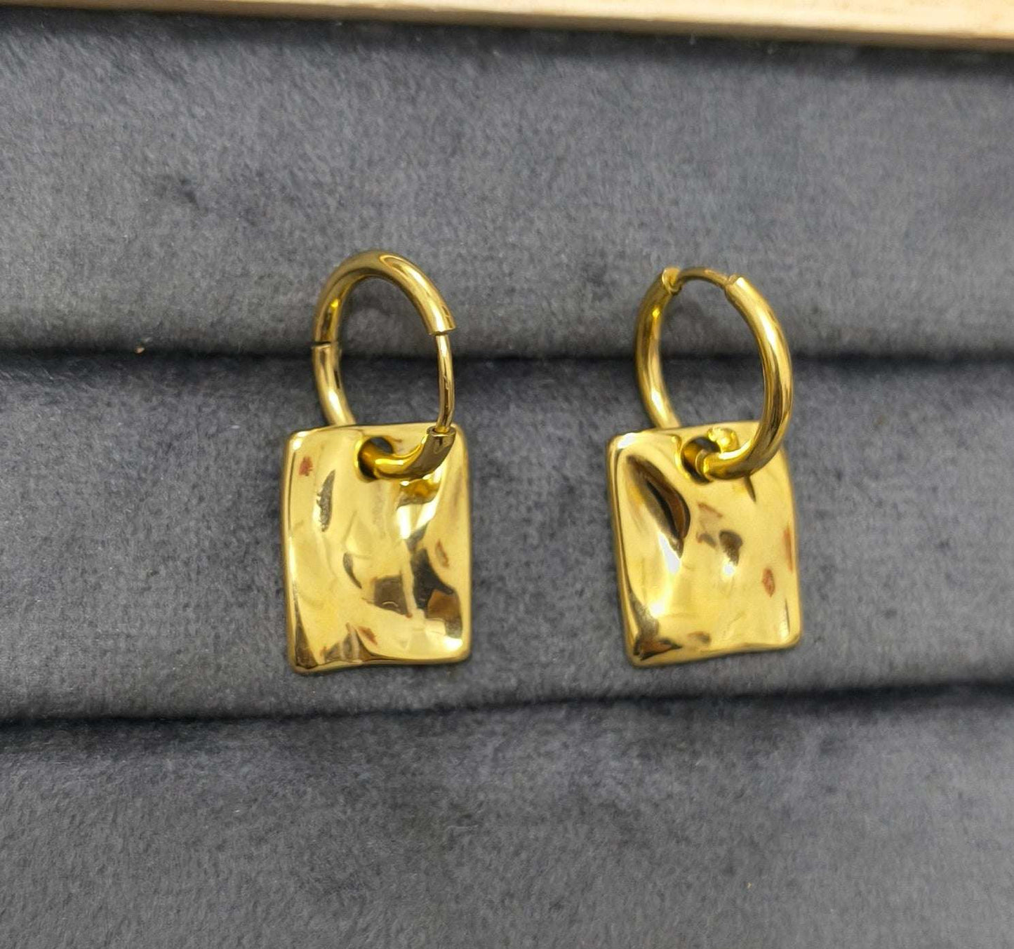 Anti Tarnish Square Drop Earrings 18K Gold Plated 