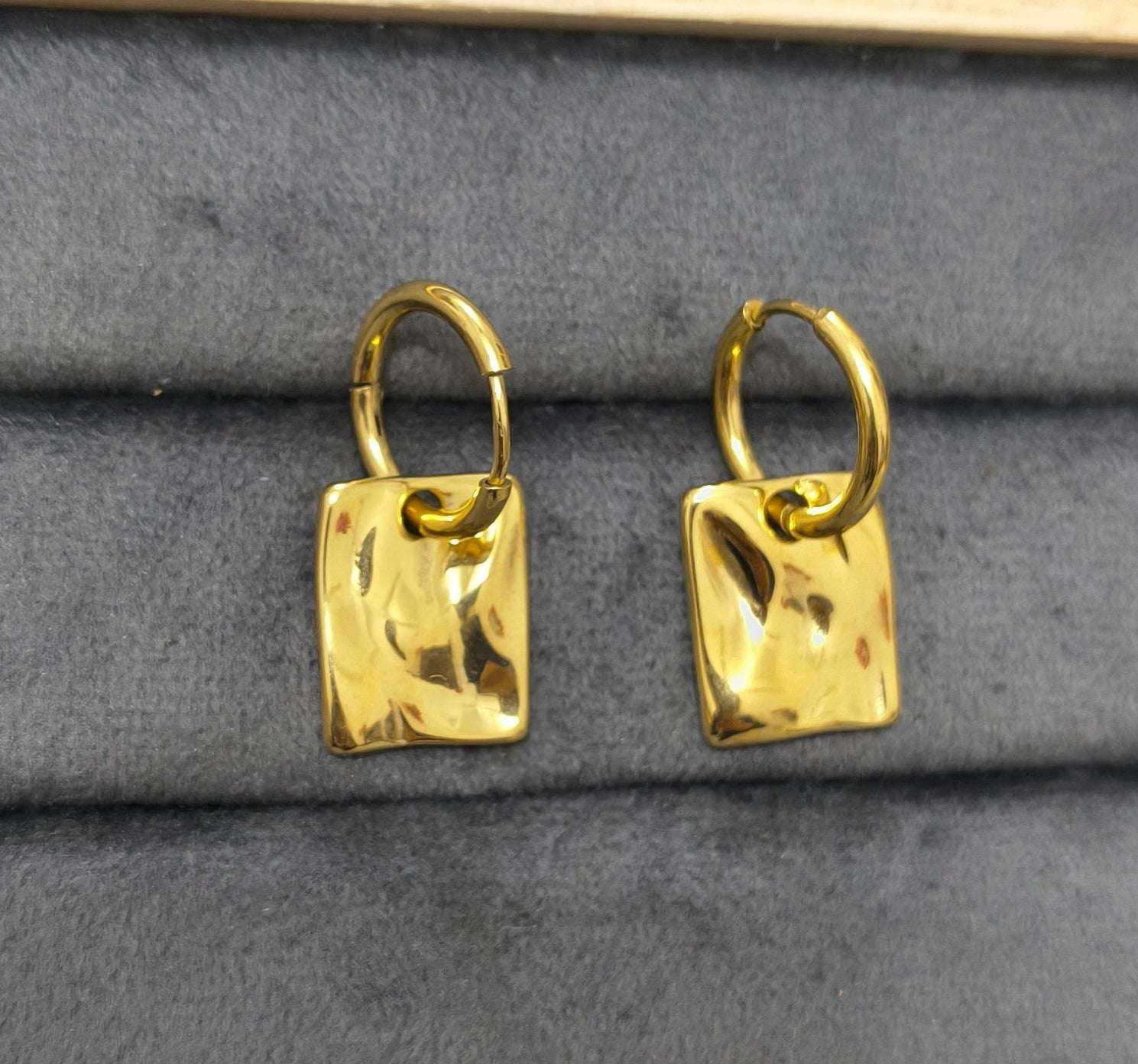 Anti Tarnish Square Drop Earrings 18K Gold Plated 