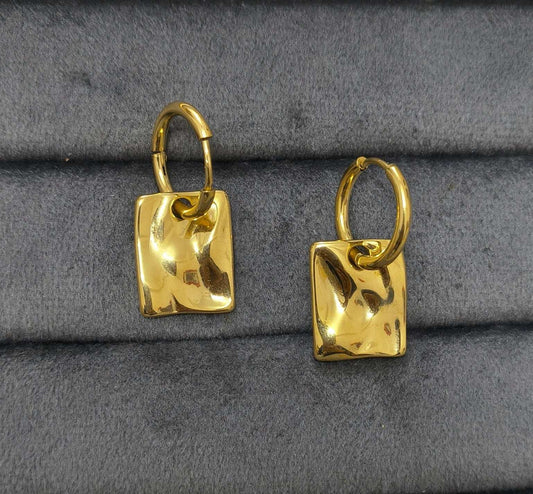 Anti Tarnish Square Drop Earrings 18K Gold Plated 