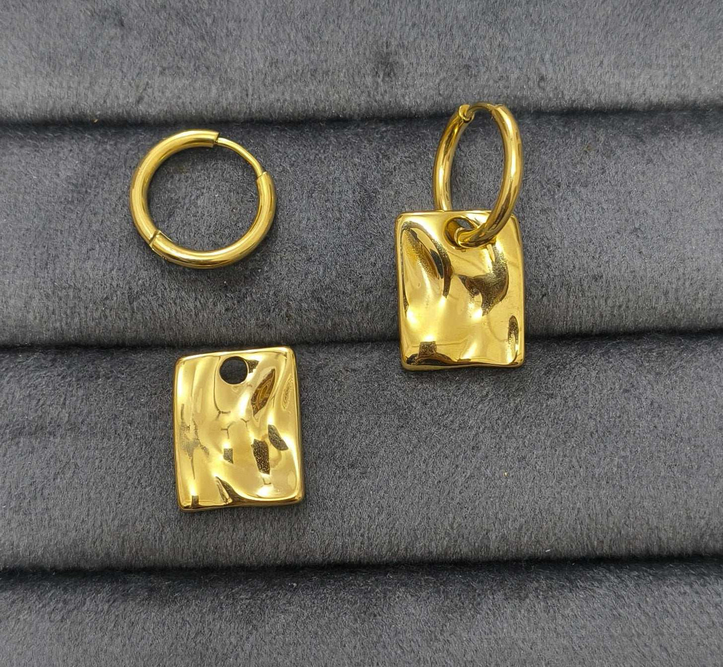 Anti Tarnish Square Drop Earrings 18K Gold Plated 