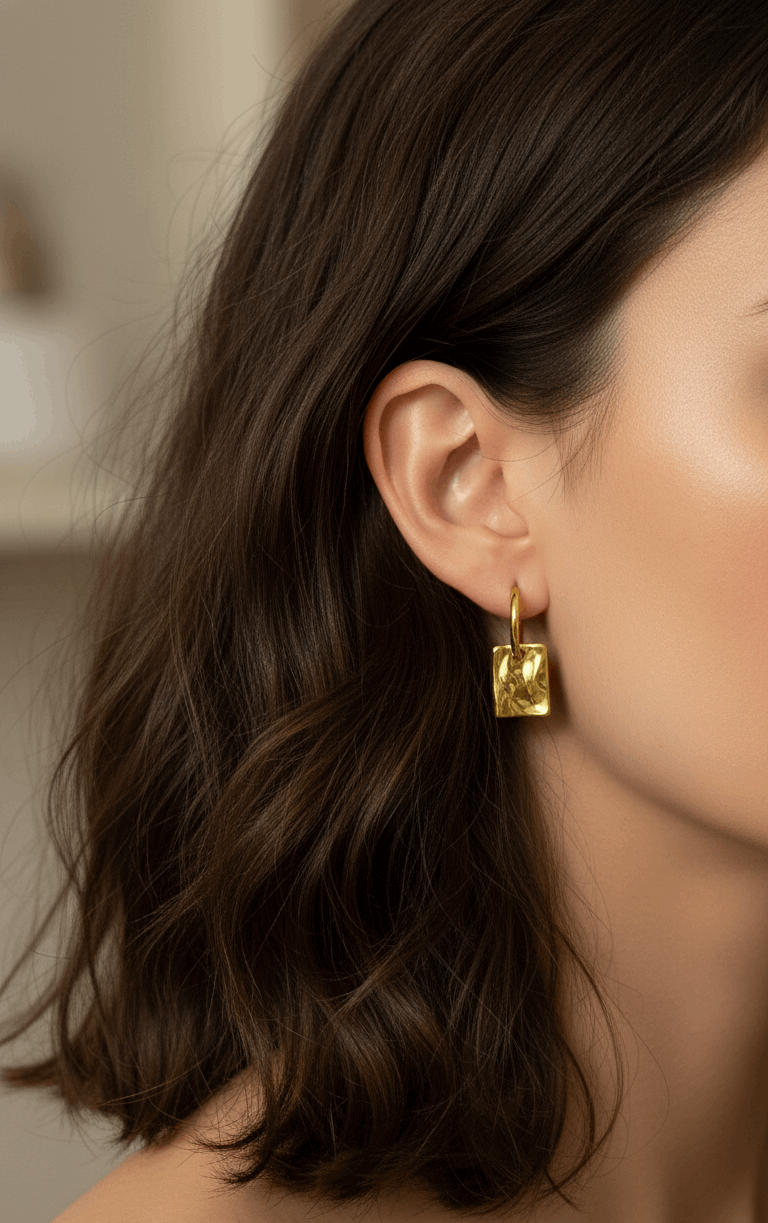 Anti Tarnish Square Drop Earrings 18K Gold Plated 