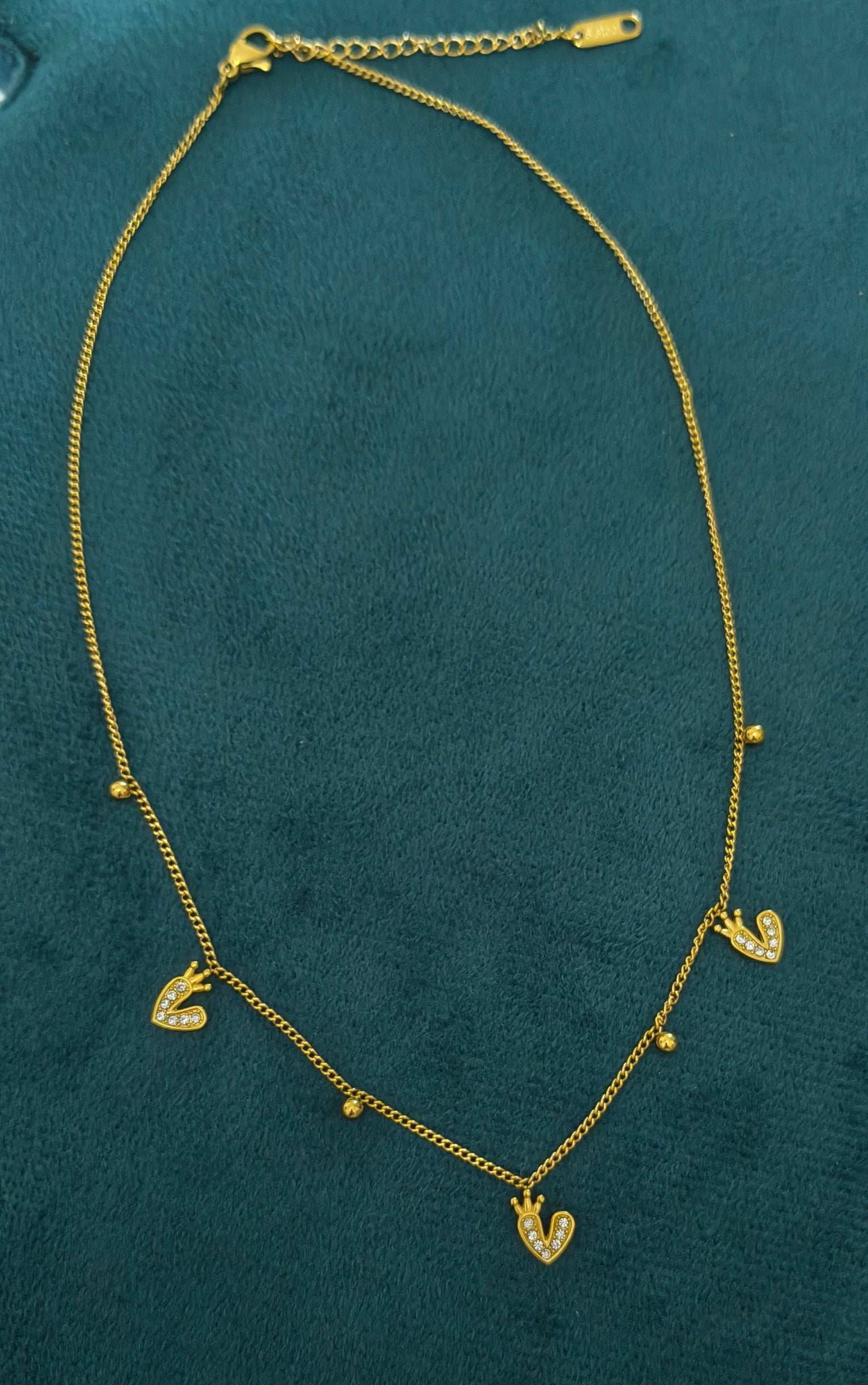 Anti Tarnish Stone Studded Crown Charm Necklace 18K Gold Plated