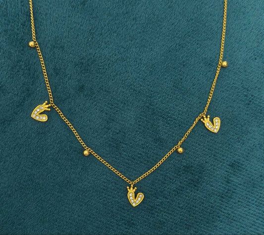 Anti Tarnish Stone Studded Crown Charm Necklace 18K Gold Plated