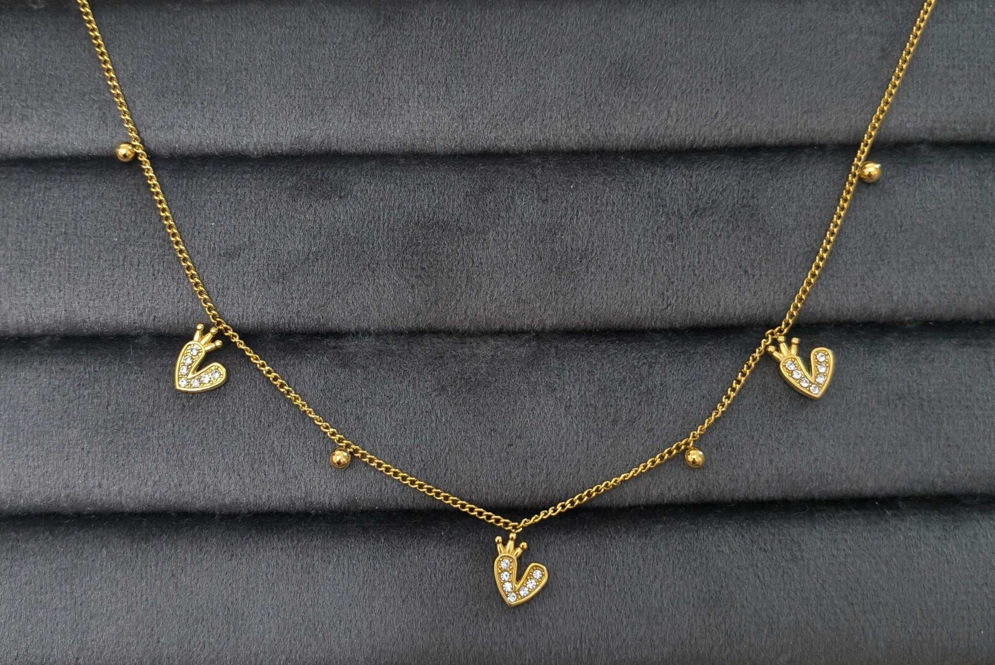 Anti Tarnish Stone Studded Crown Charm Necklace 18K Gold Plated