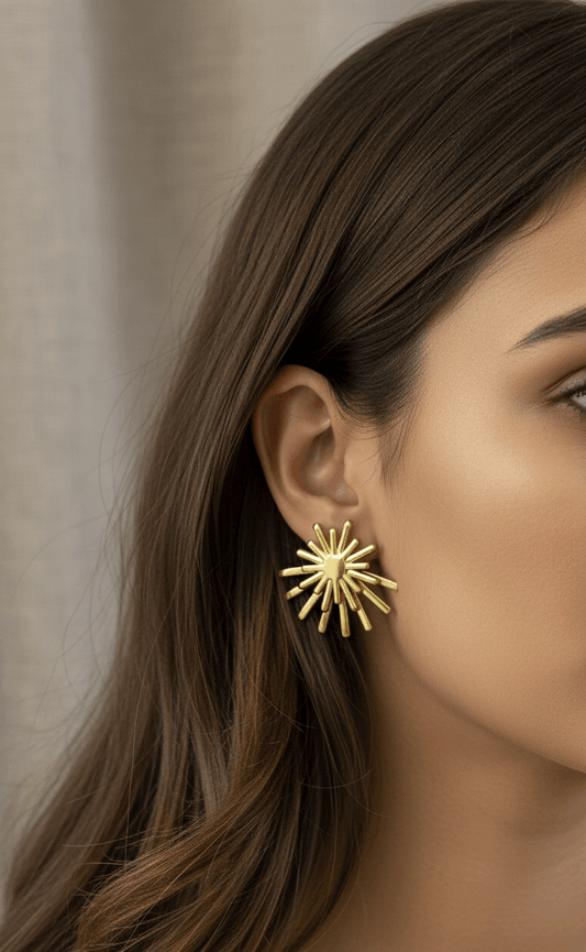 Anti Tarnish Sun Goddess 2 in 1 Style Earrings 18K Gold Plated