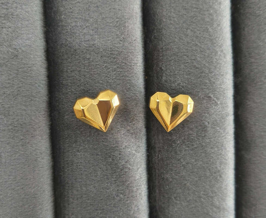 Anti Tarnish Tiny Geometric Heart Shape Earrings 18K Gold Plated