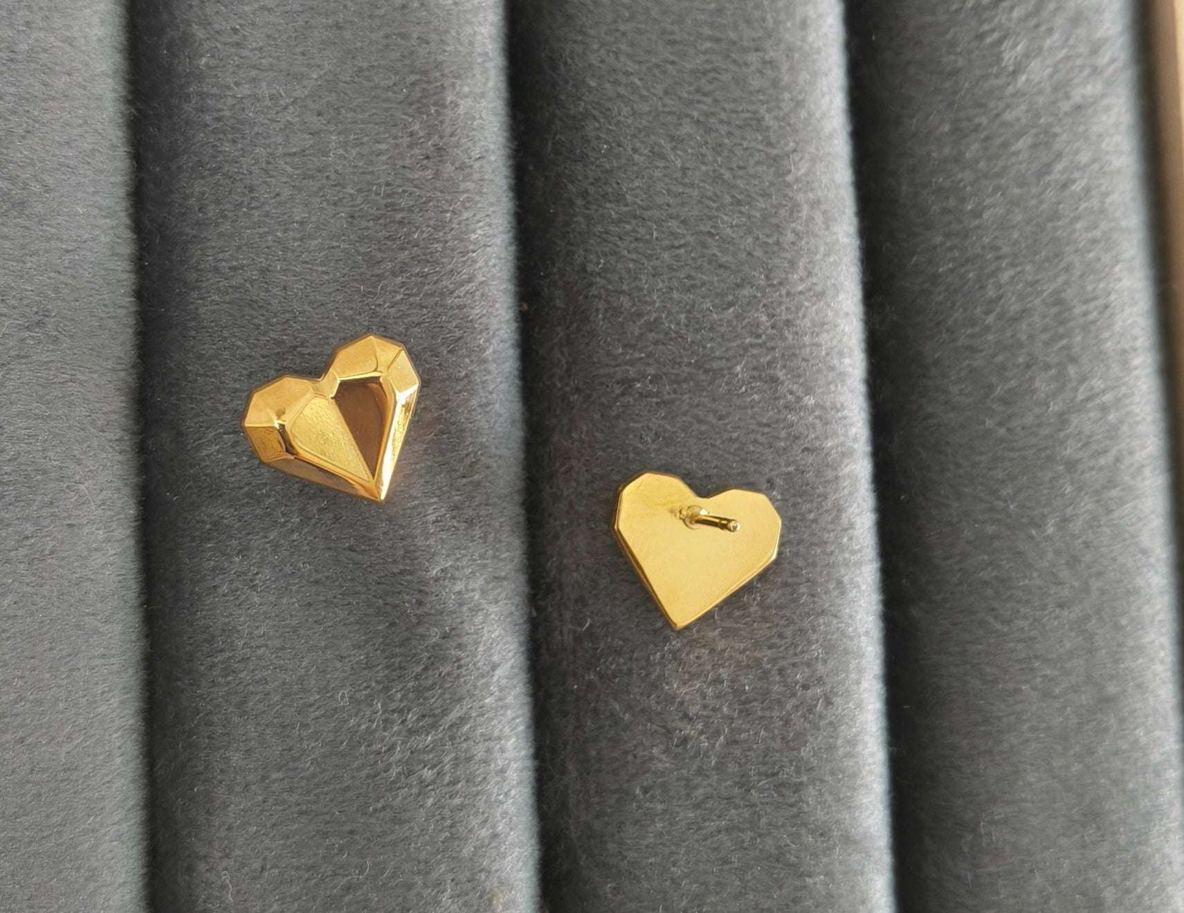 Anti Tarnish Tiny Geometric Heart Shape Earrings 18K Gold Plated