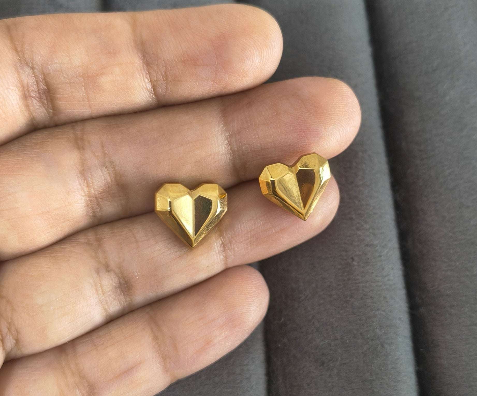 Anti Tarnish Tiny Geometric Heart Shape Earrings 18K Gold Plated