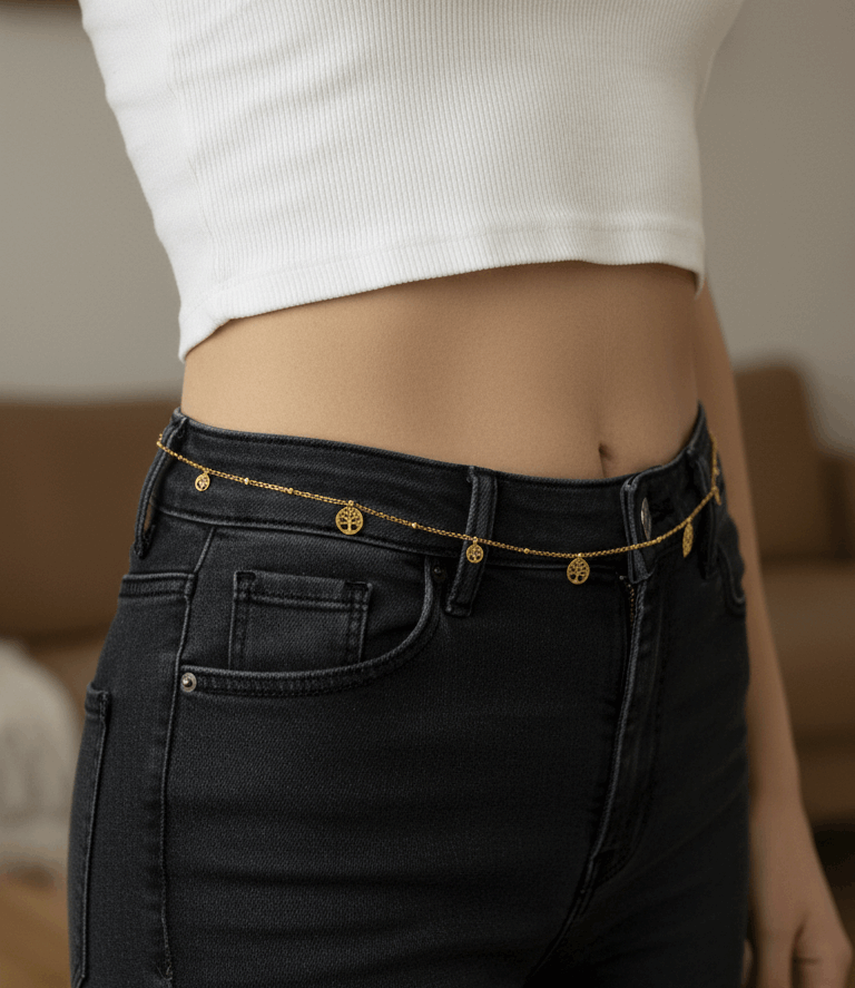 Anti Tarnish Tree Charm Waist Chain 18K Gold Plated