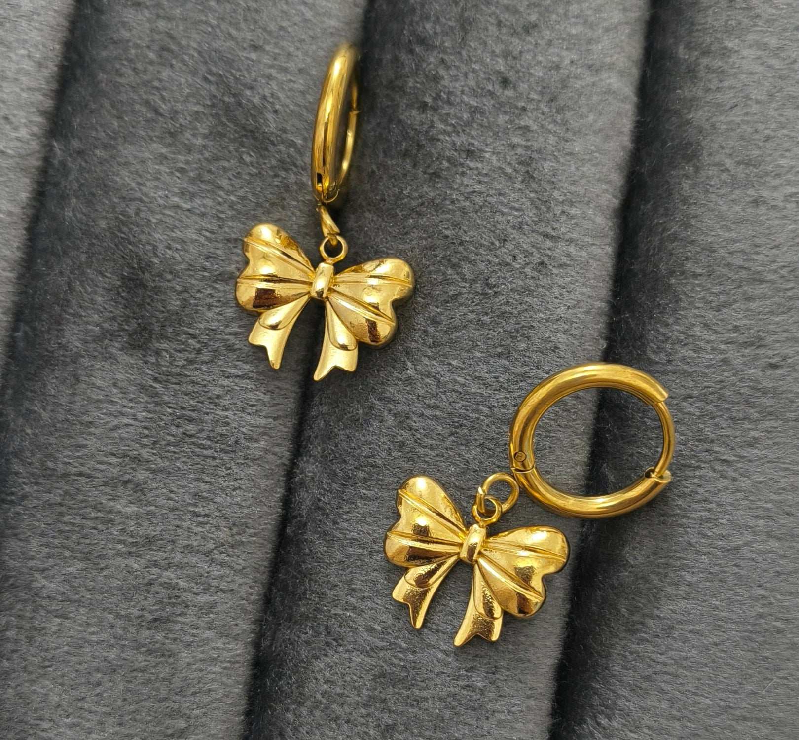 Anti Tarnish Trend Bow Dangler Earrings 18K Gold Plated