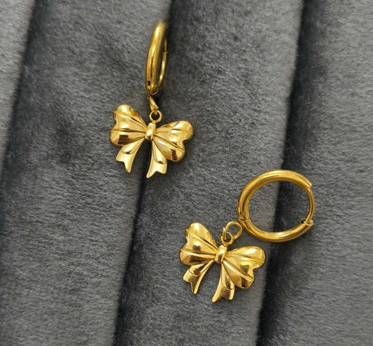 Anti Tarnish Trend Bow Dangler Earrings 18K Gold Plated