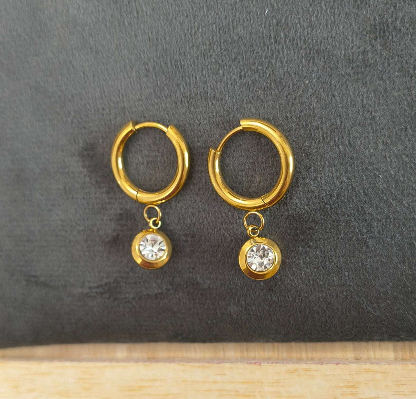 Anti Tarnish Trendy Solitaire Dangler Earrings 18K Gold Plated