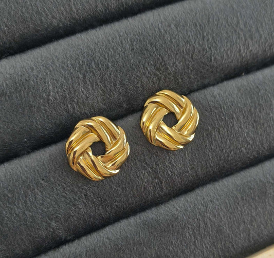 Anti Tarnish Twisted Round Stud Earrings 18K Gold Plated 