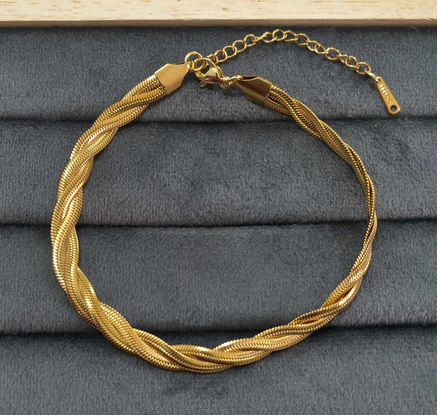 Anti Tarnish Twisted Snake Chain Anklet 18K Gold Plated