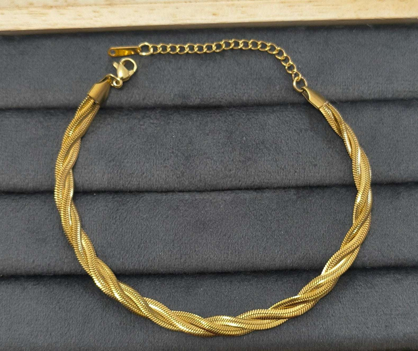 Anti Tarnish Twisted Snake Chain Anklet 18K Gold Plated