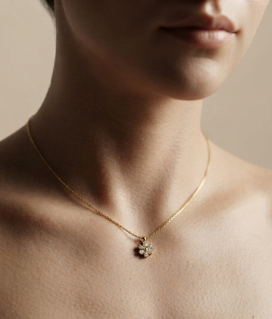 Anti-Tarnish Dainty Zircon Flower Pendant Necklace | 18k Gold PVD Plated