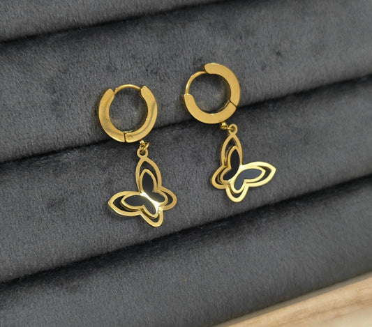 Anti Tarnish 3D Butterfly Drop 18K Gold Plated