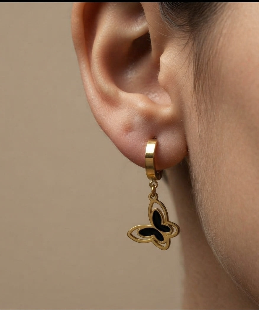 Anti Tarnish 3D Butterfly Drop Earrings 18K Gold Plated