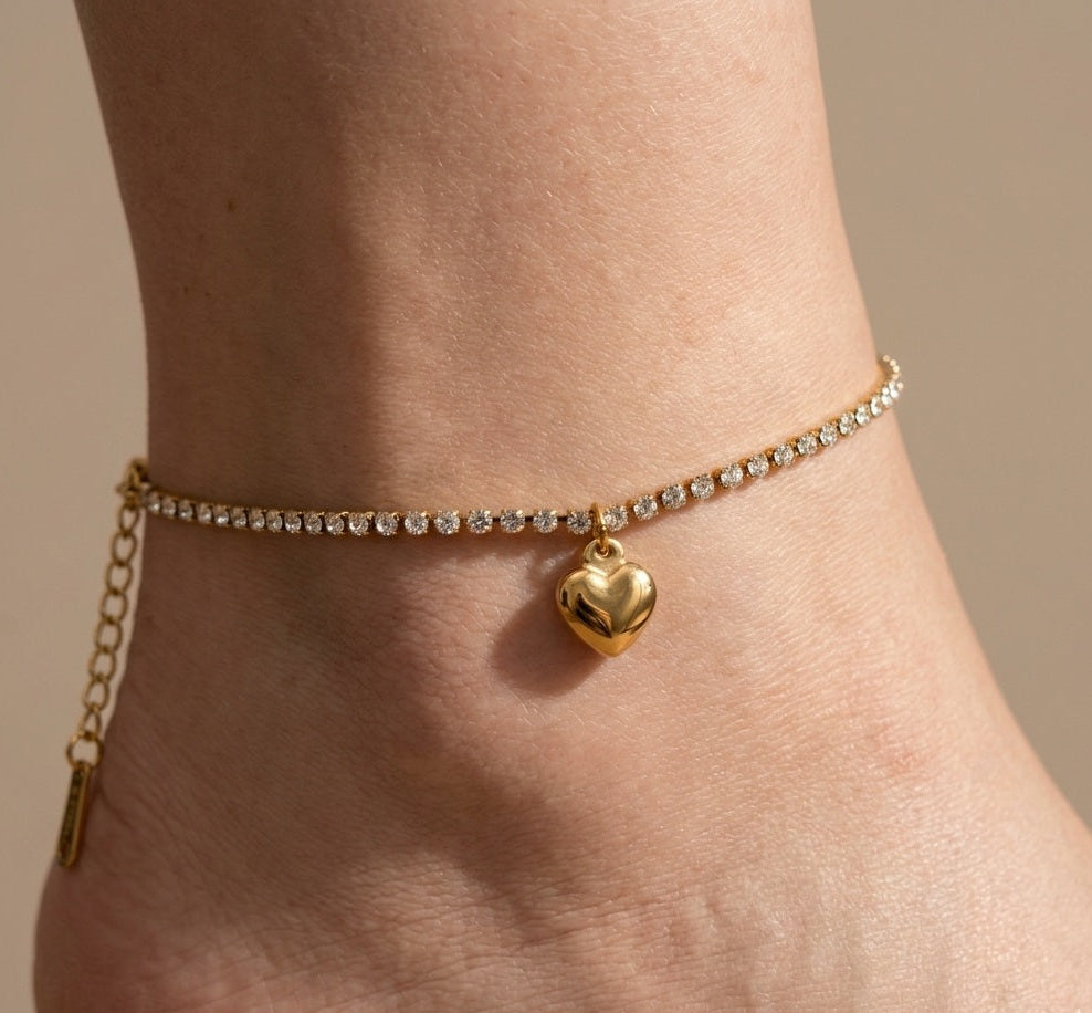 Anti Tarnish Anklet Crystal Tennis Anklet 18K Gold Plated