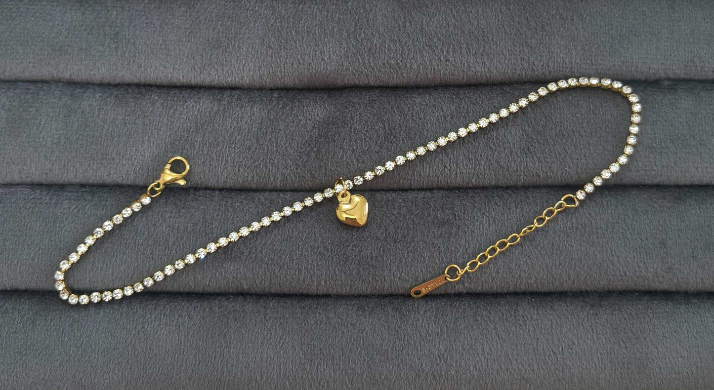 Anti Tarnish Anklet Crystal Tennis Anklet 18K Gold Plated