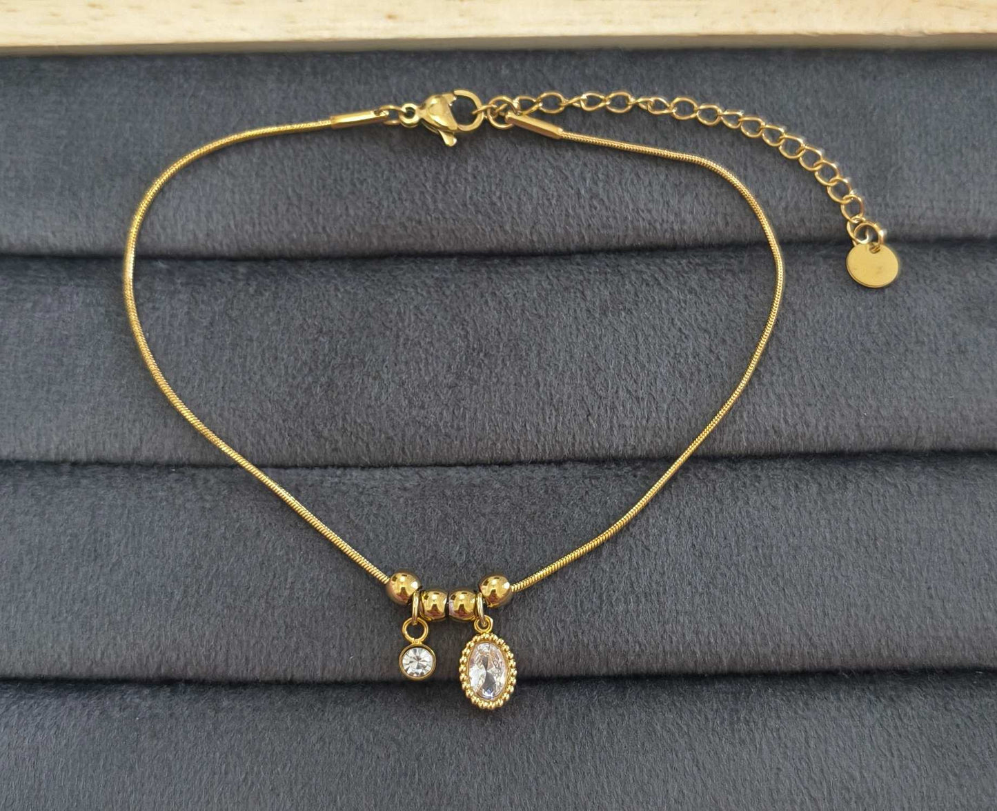 Anti Tarnish Anklet Dainty Diamond Charms 18K Gold Plated