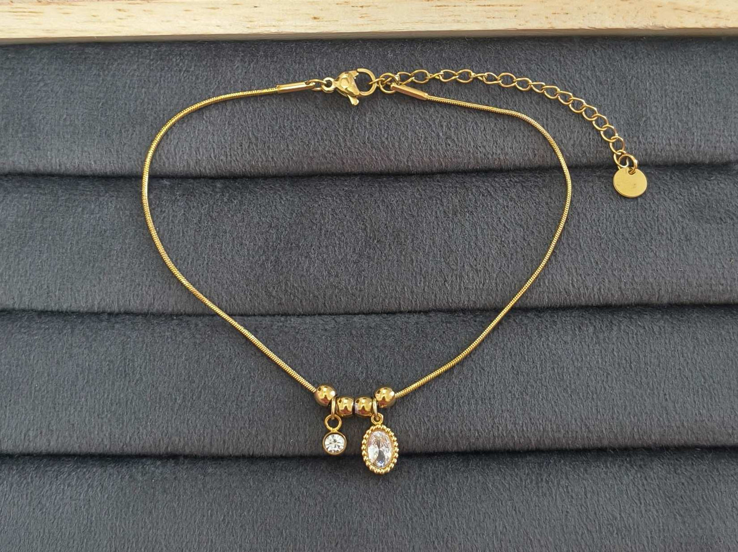 Anti Tarnish Anklet Dainty Diamond Charms 18K Gold Plated