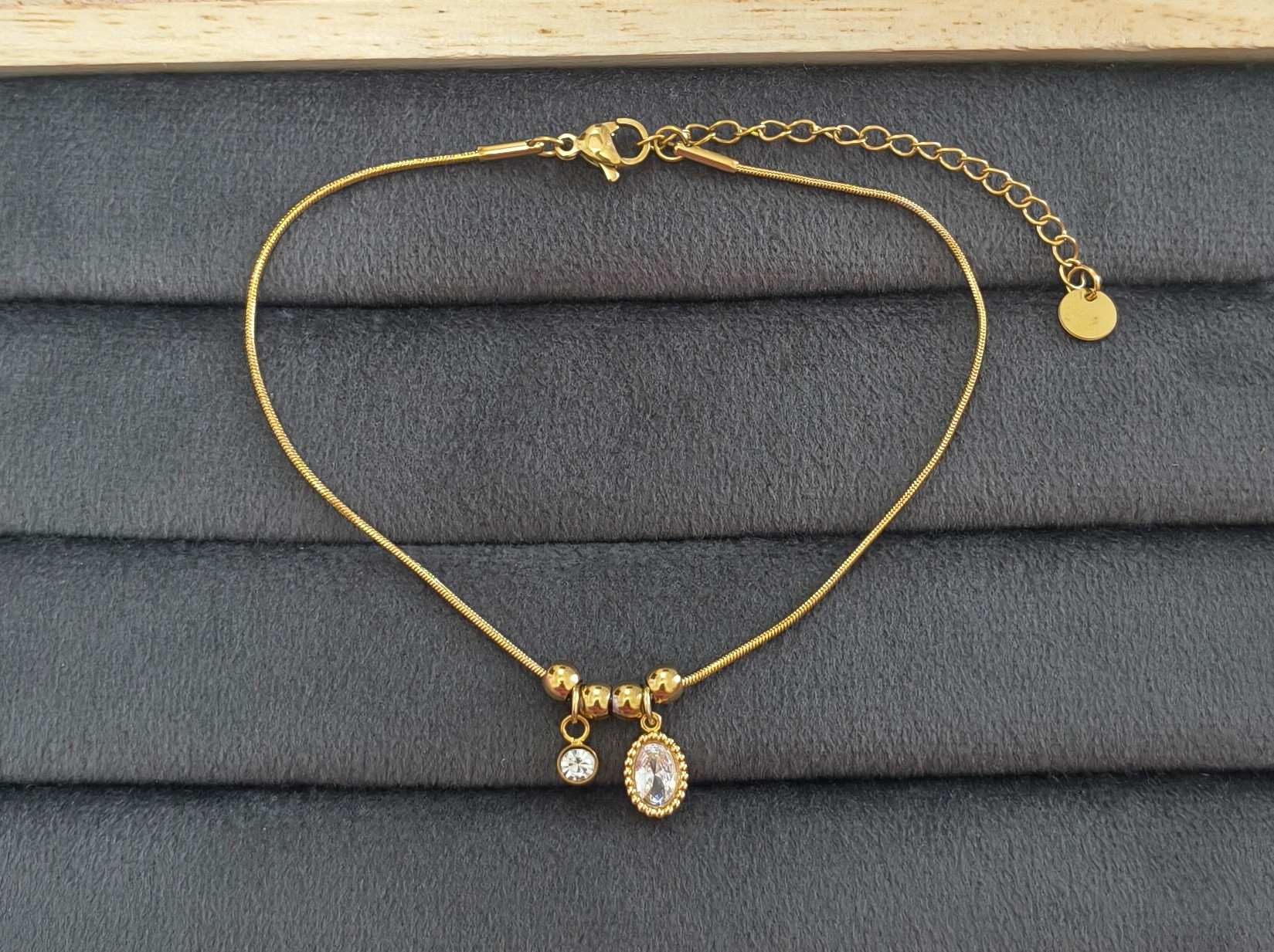 Anti Tarnish Anklet Dainty Diamond Charms 18K Gold Plated