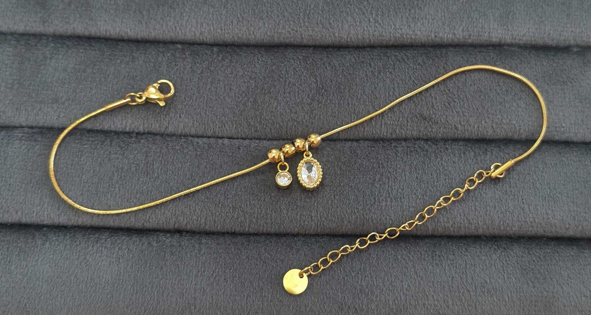 Anti Tarnish Anklet Dainty Diamond Charms 18K Gold Plated