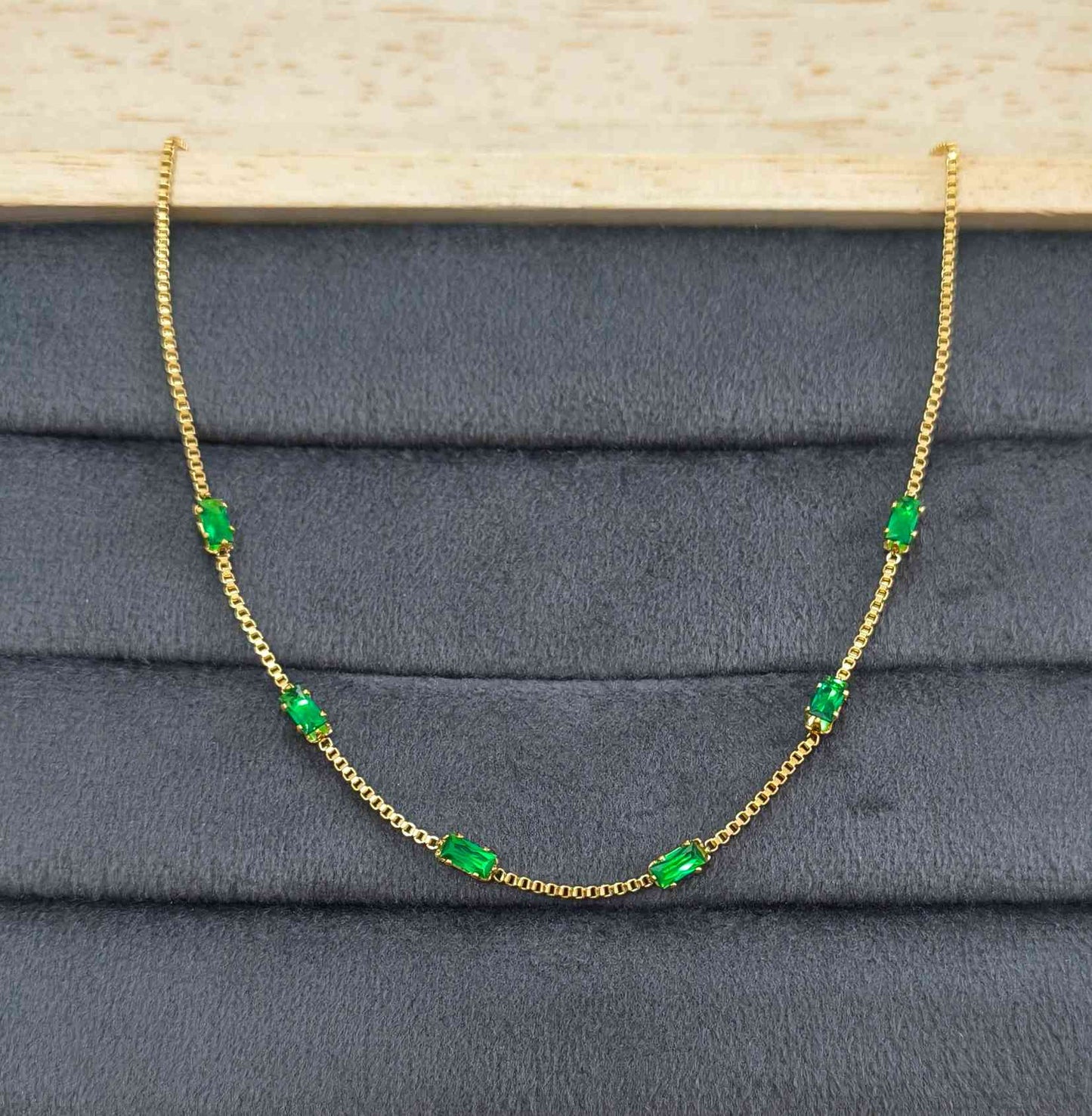 Anti Tarnish Anklet Emerald Crystal Charms 18K Gold Plated