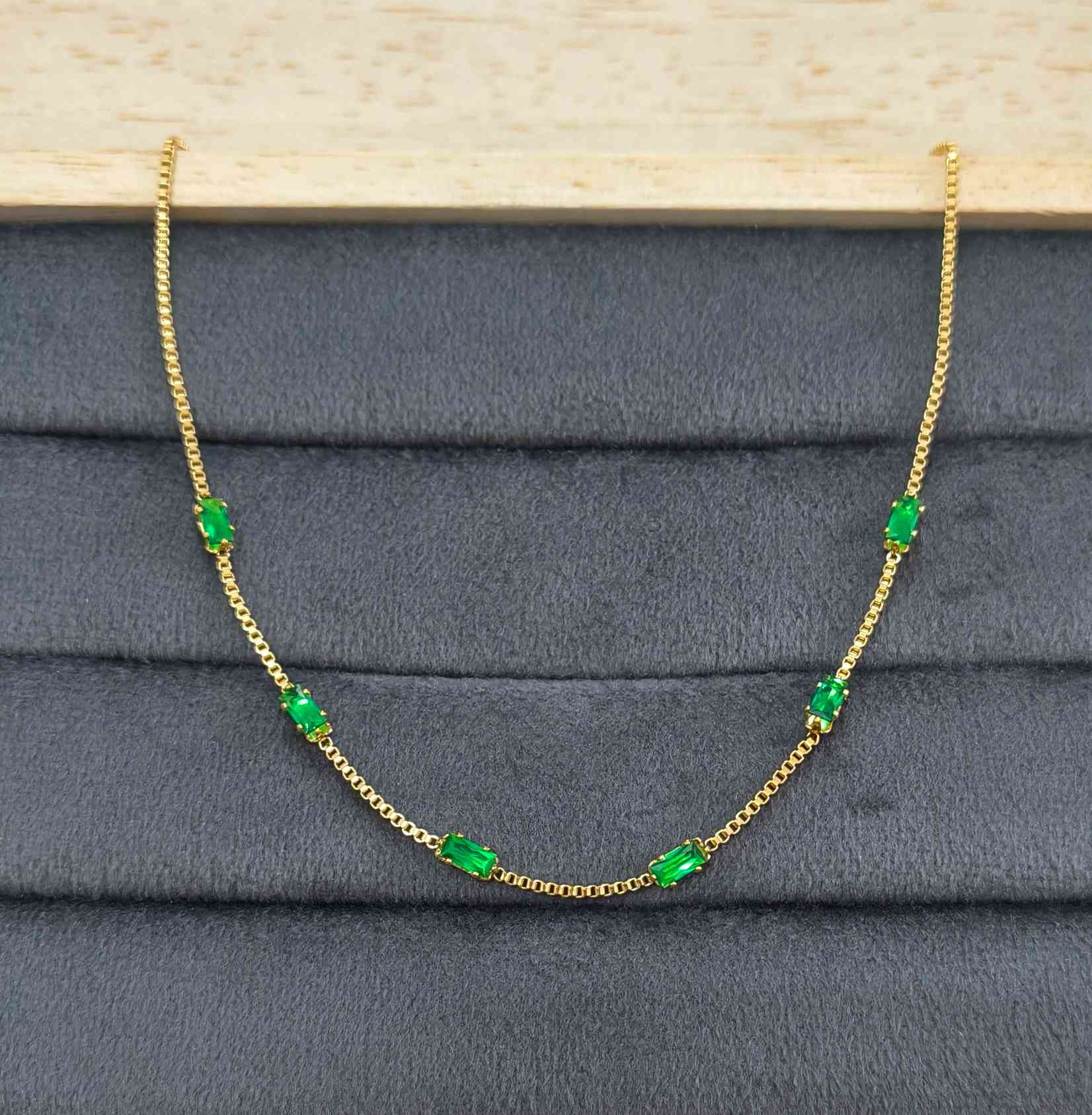 Anti Tarnish Anklet Emerald Crystal Charms 18K Gold Plated