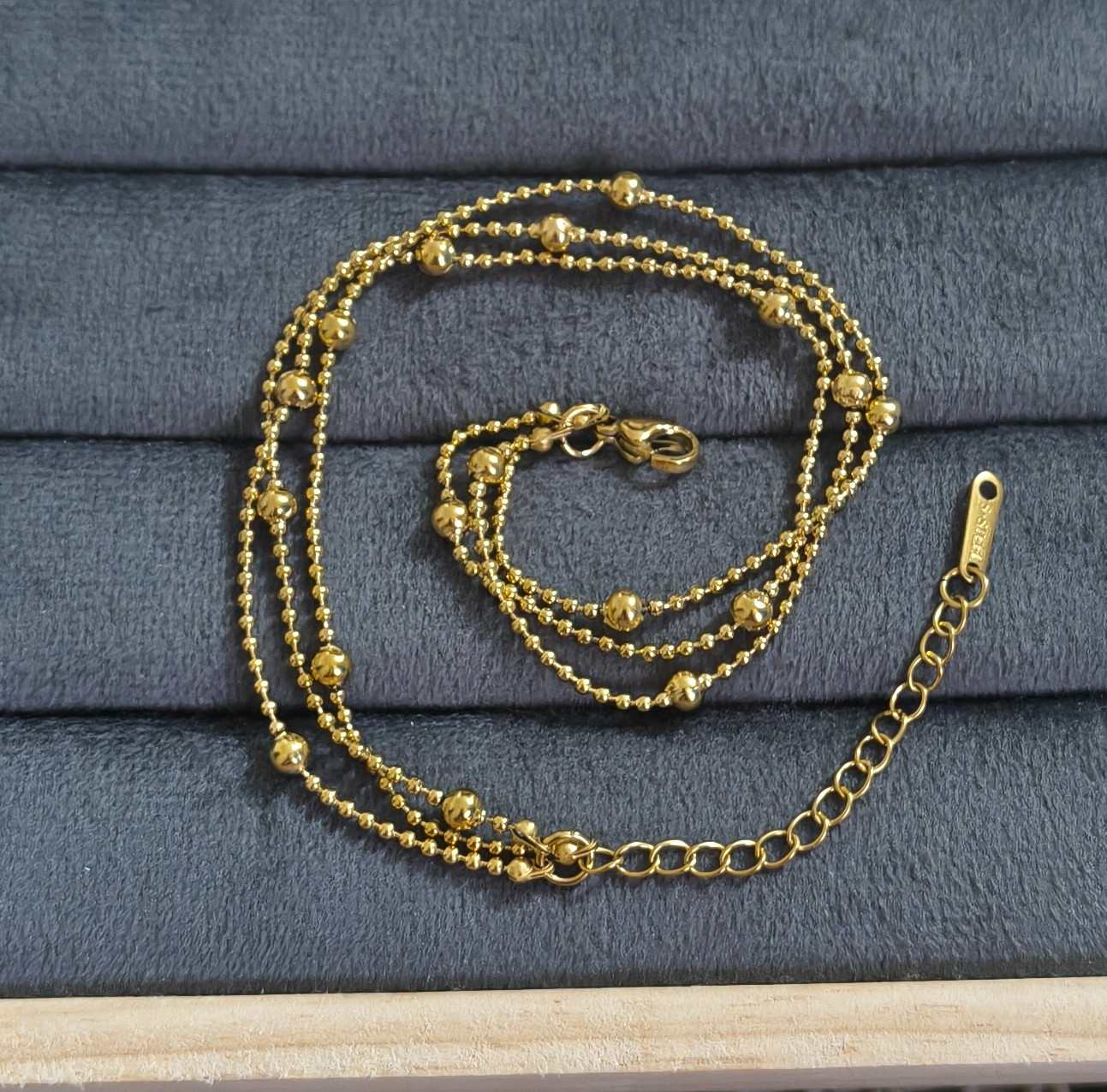 Anti Tarnish Anklet Layered Beads Chain 18K Gold Plated