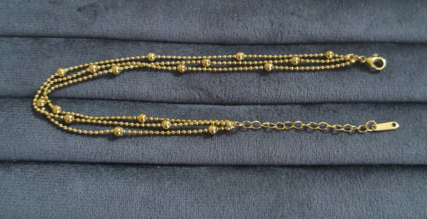 Anti Tarnish Anklet Layered Beads Chain 18K Gold Plated