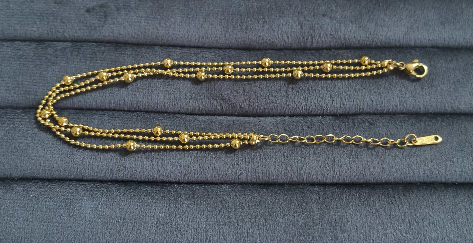 Anti Tarnish Anklet Layered Beads Chain 18K Gold Plated