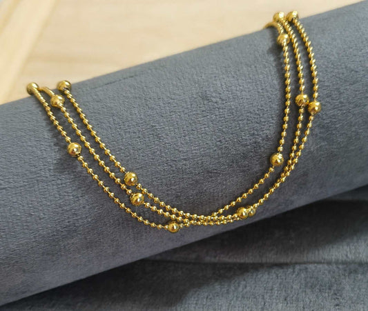 Anti Tarnish Anklet Layered Beads Chain 18K Gold Plated