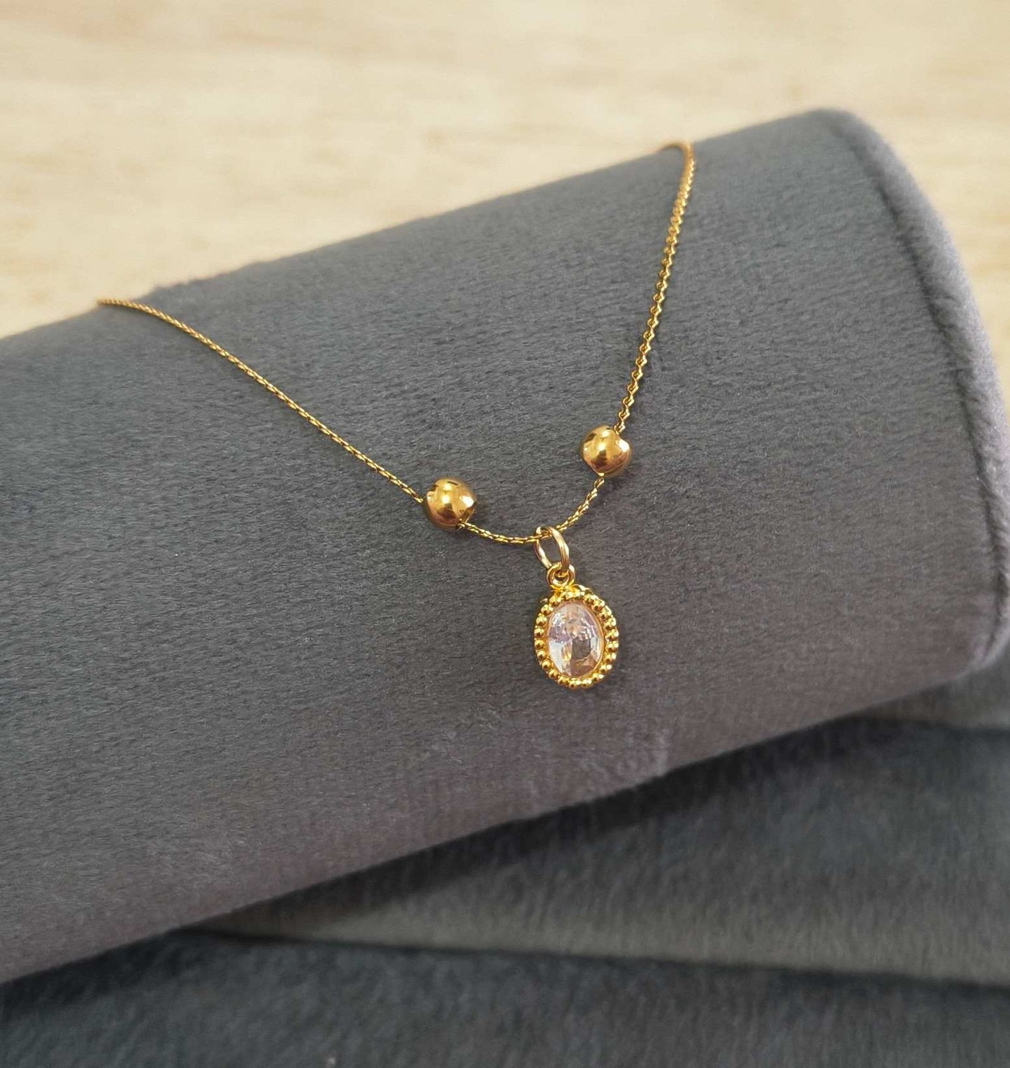 Anti Tarnish Anklet Oval Diamond Drop Charm 18K Gold Plated