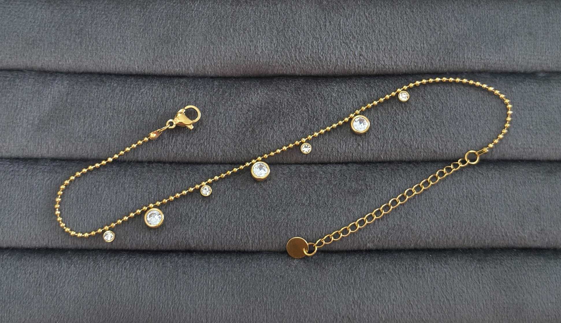Anti Tarnish Anklet Round Crystal Charms 18K Gold Plated