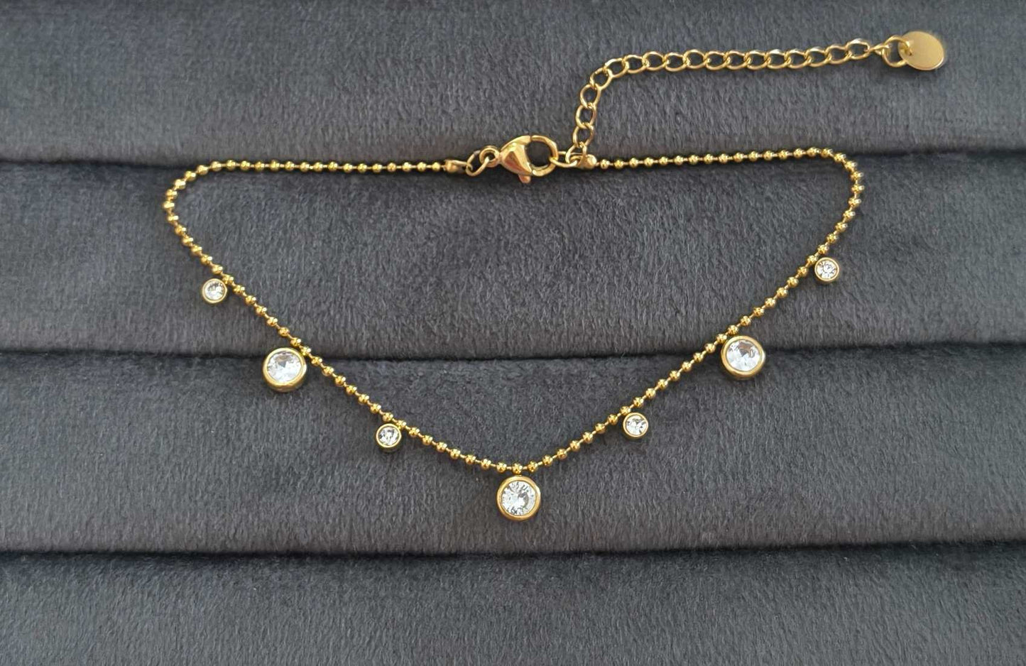 Anti Tarnish Anklet Round Crystal Charms 18K Gold Plated