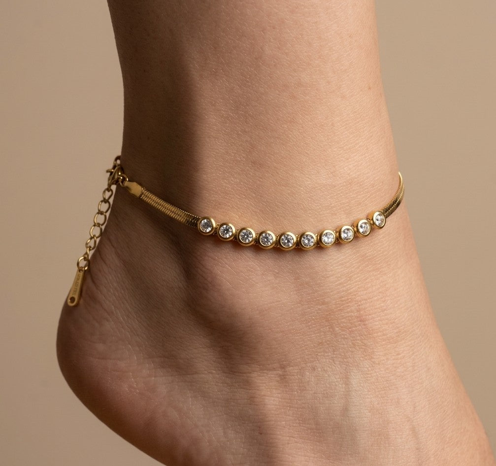Anti Tarnish Anklet Solitaire Snake Chain 18K Gold Plated