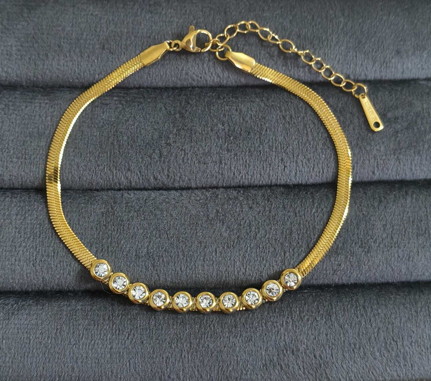 Anti Tarnish Anklet Solitaire Snake Chain 18K Gold Plated