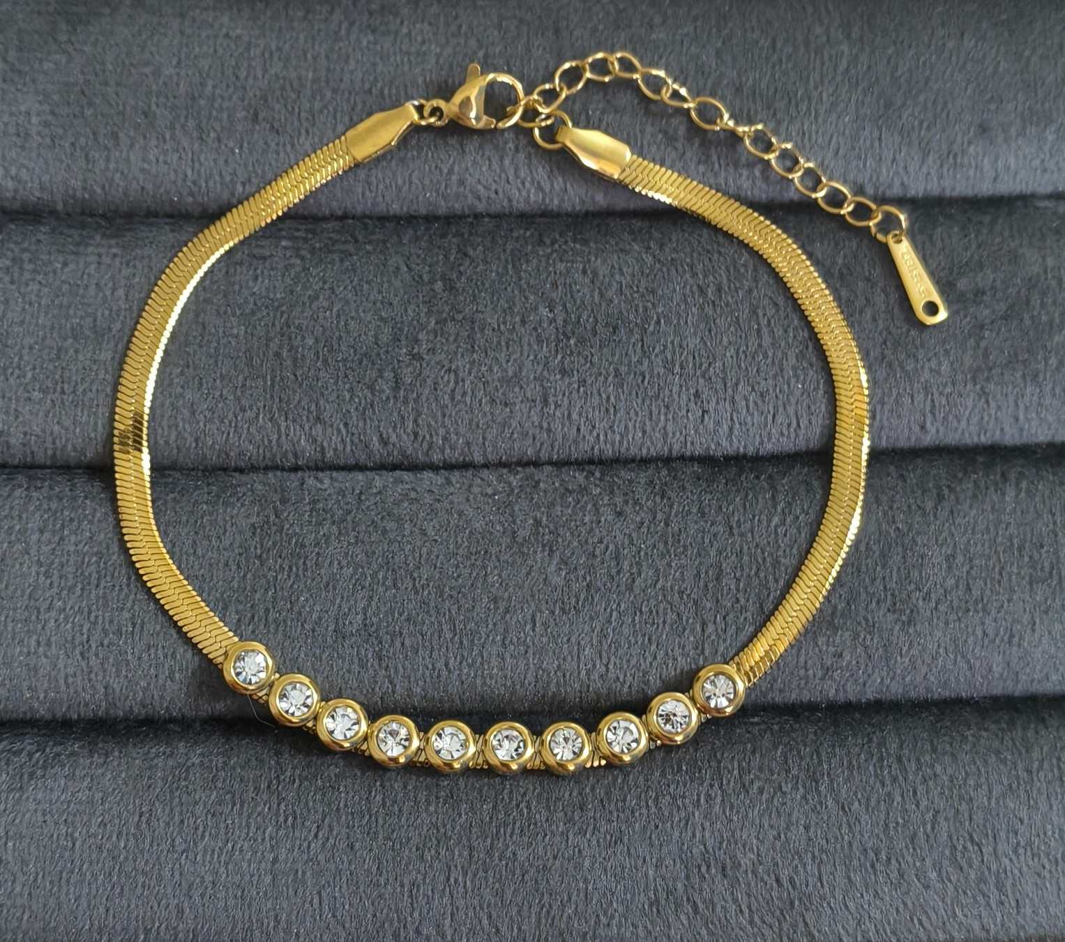 Anti Tarnish Anklet Solitaire Snake Chain 18K Gold Plated