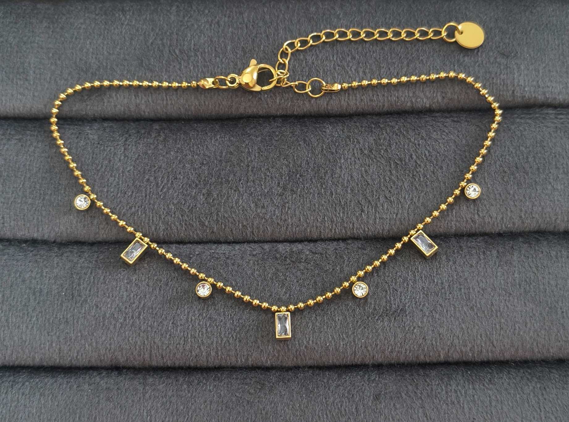 Anti Tarnish Anklet Square Crystal Charms 18K Gold Plated